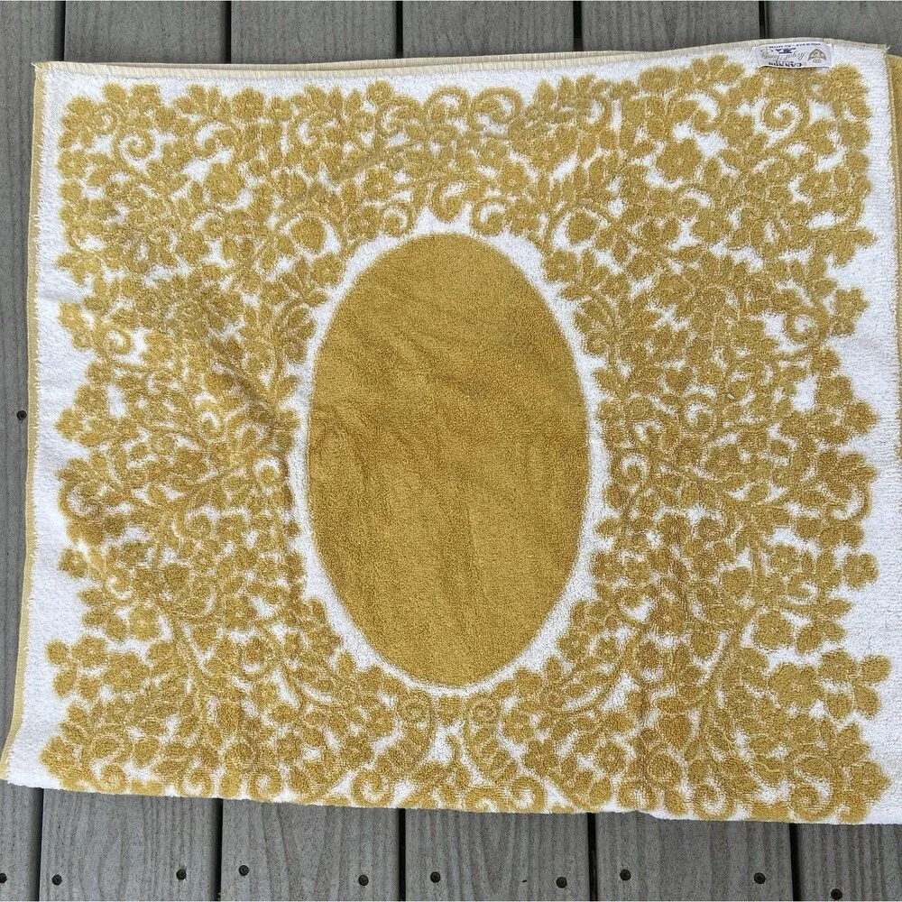 Vtg 60’s Cannon Royal Family Yellow Floral Bath Towels 3pc Set Retro MCM Cottage